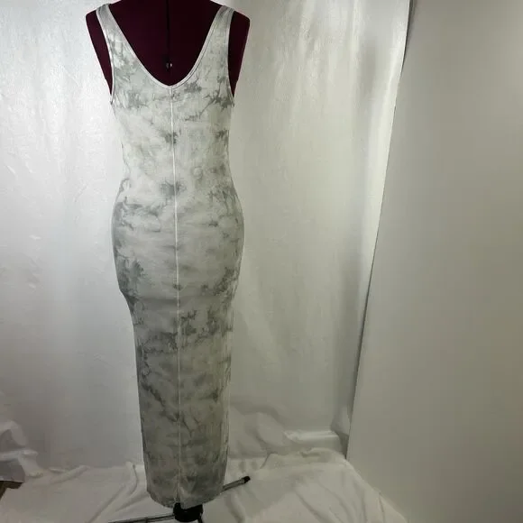 Enza Costa Silk Blend Ribbed Tank Midi Dress in Vapor Ionic Gray Sz L Tie Dye - Picture 4 of 14